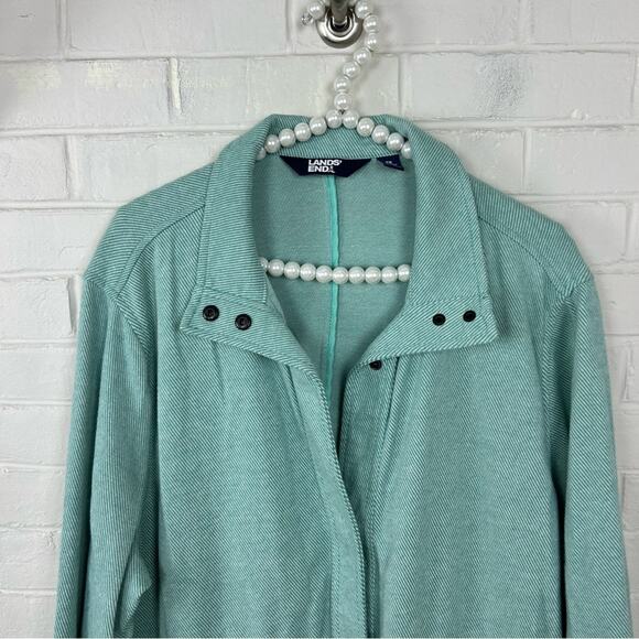 Lands’ End Teal Aqua Knit Snap Front Lightweight Jacket Size 1X - Picture 2 of 11